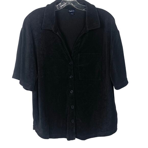 GAP Body Black Short Sleeve V Neck Button Front Shirt Size Large - Picture 1 of 9